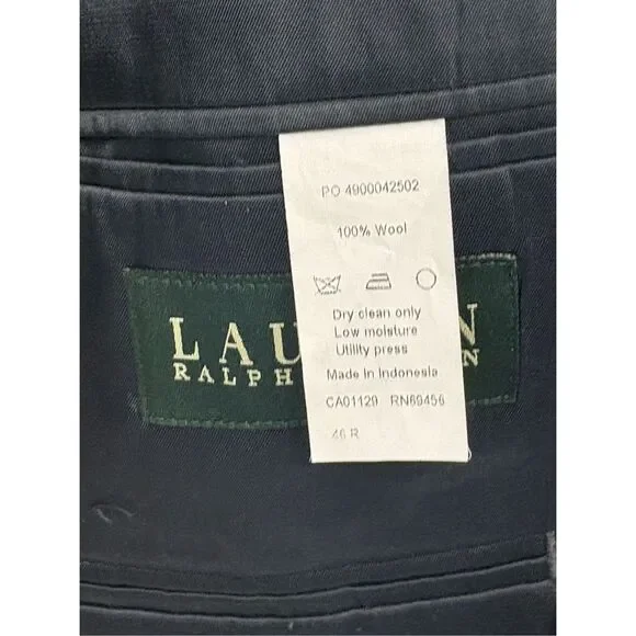 Lauren Ralph Lauren Sport Coat Suit Jacket Blazer Navy Blue Size 46R Double Vent